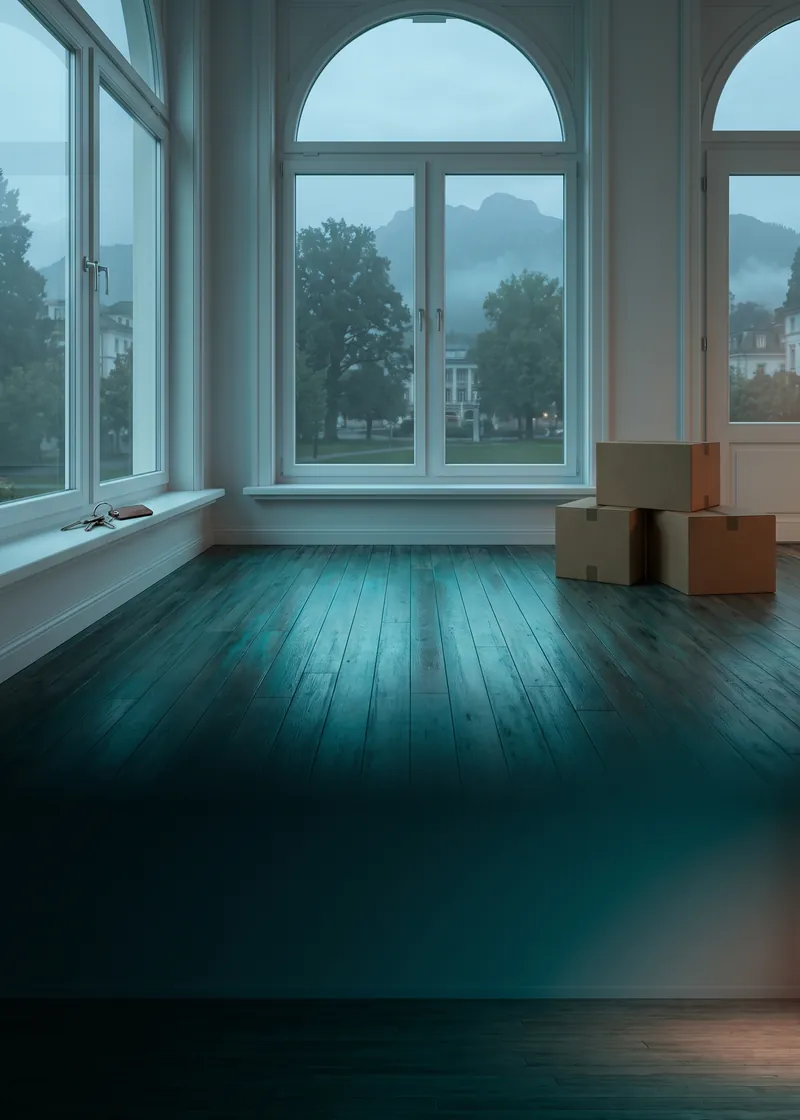 Umzugsreinigung Bad Ragaz: leere, gereinigte Räume einer eleganten Kurort-Residenz mit Blick auf Park und Pizol in Bad Ragaz