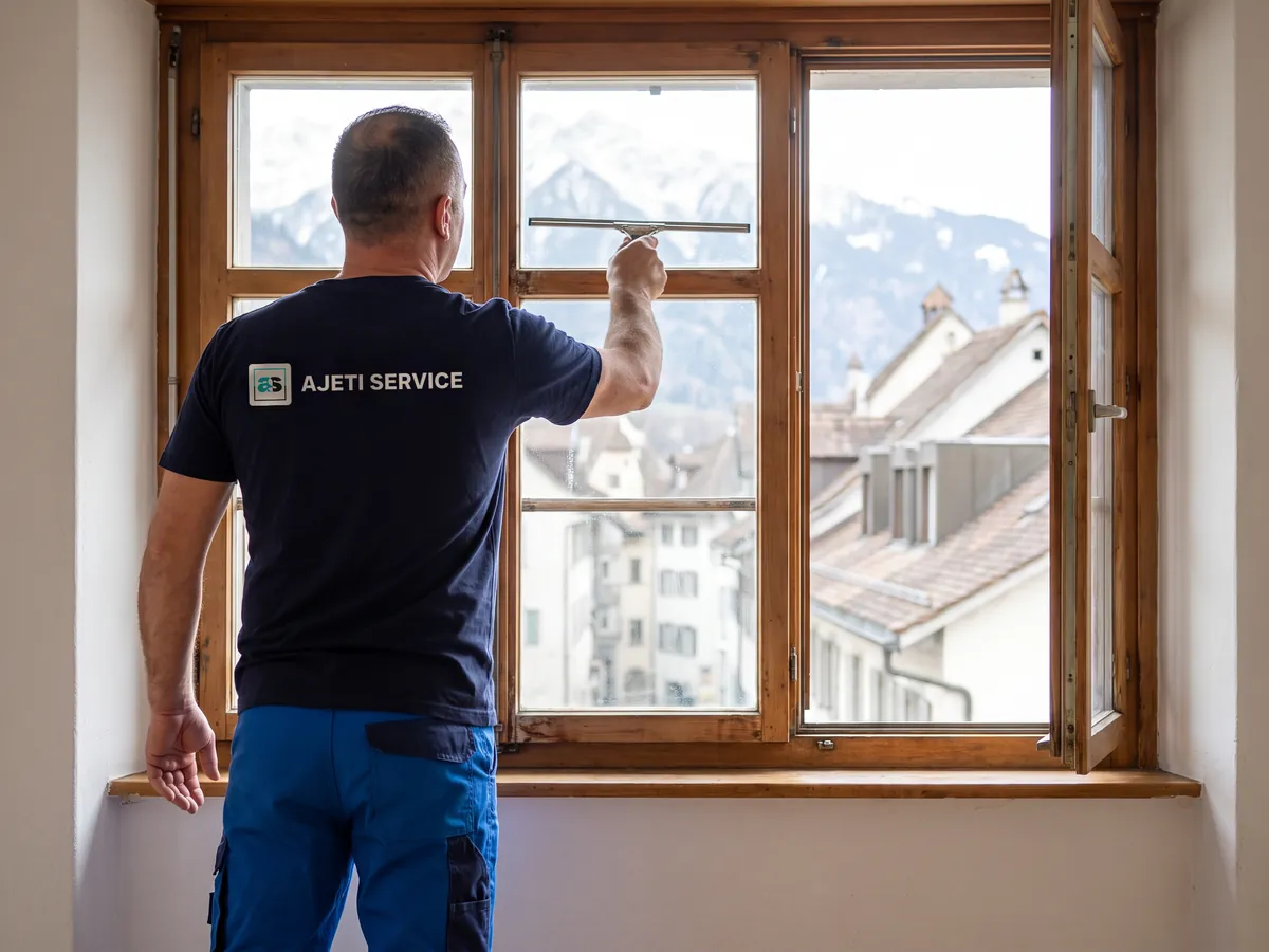 Umzugsreinigung Chur: Fenster samt Rahmen mit Blick über die Churer Altstadt