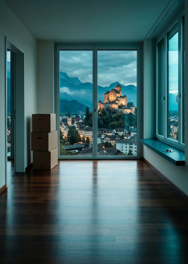 Umzugsreinigung Sargans: leere, gereinigte Räume eines Stadthauses mit Blick auf Sargans mit seinem Schloss